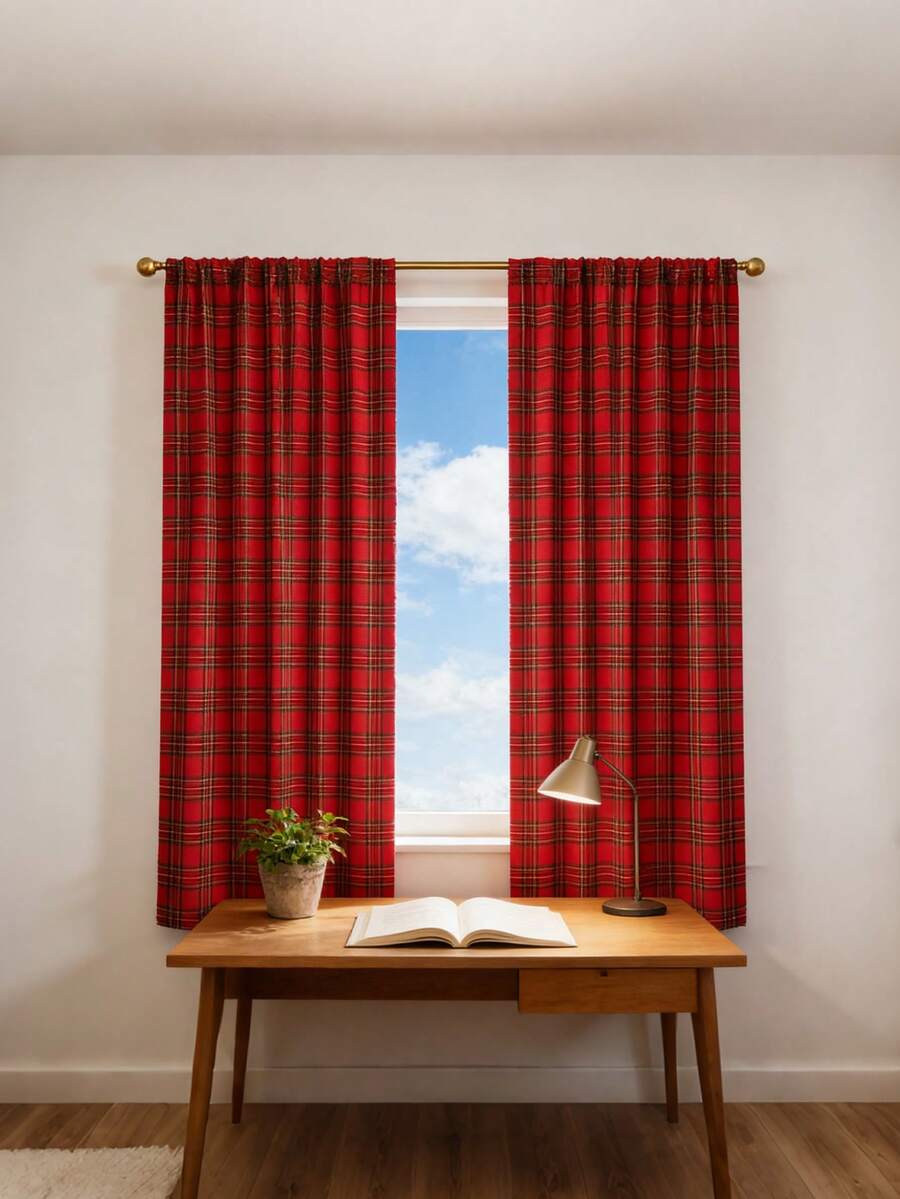 1 pezzo Tenda vintage a quadri rossi, tenda decorativa da finestra in stile fattoria vintage con passante superiore, adatta per camera da letto, cucina, balcone, soggiorno, decorazione per atmosfera festiva