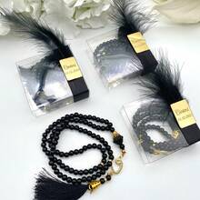 Personalized Islamic Prayer Beads: Muslim Wedding Favor, Hajj Gift, Valentine's Day Gift, Bridesmaid Gift, Graduation Gift, Easter Gift, Eid Gift, Baby Shower Gift - White Prayer Beads With Gold Acrylic - View 7