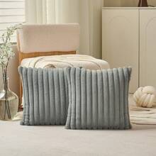 1pc Light Grey Rabbit Fur Pillow Cover, Soft Comfortable Anti-fur Fabric, Modern Decorative Sofa Cushion Case For Holiday Home Decor, Household Bedroom And Dorm Use - Light Grey - View 15