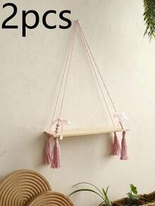 1件/2件装粉色流苏编织悬挂式置物架，串珠流苏绳壁挂式置物架，少女波西米亚风木质悬浮置物架，室内卧室梳妆台客厅壁挂式置物架，时尚绳编悬挂式置物架，可用于摆放植物、照片等装饰，现代波西米亚风悬挂式储物架，多功能粉色丝带装饰置物架，优雅串珠流苏悬挂式置物架，时尚女孩房墙面展示架 - 彩色 - 查看 11