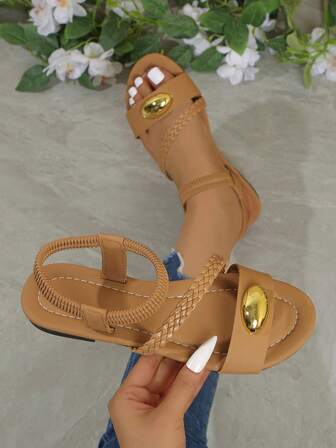 2026 Sommar Nya Platta Sandaler, Röda Sandaler, Bruna Sandaler, 1 Par Eleganta Platta Skor Med Fashionabla Retro Guldspänne Tofflor, Strand, Semester, Sandaler, Elegant Dam, Preppy Collegestil, Modern, Semester, Strand, Bohemisk, Casual, PU Läderspänne, Strand, Semester, Bröllop, College, Semester, Fest, Kontor, Inomhus/Utomhus, Vår/Sommar/Höst