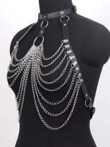 Punk Gothic Style Women's Body Harness, Hollow Cage Design, Adjustable Shoulder Straps, Perfect For Parties, Halloween, Christmas, Balls And Nightlife, Lightweight Asian Style - Black - View 5