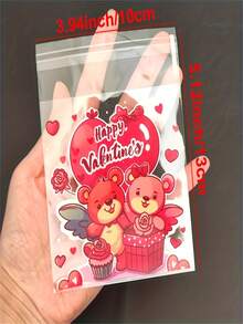 25/50/100pcs Valentine's Day Self-Adhesive Red Bear & Cute Little Bear Print Transparent Packaging Bags/Reticule/ - No-Seal Opening/ Closure, Gift Wrap For Parties, Birthdays, Valentines - Bulk Bundle - Multicolor - View 7