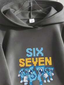 Tween boy休閒連帽衛衣，秋冬季節保暖加絨襯裡，oversize運動衫，棉質面料卡通機器人像素藝術圖案印花設計，青少年休閒時尚首選，67數位圖案印花，卡通趣味設計，年輕學生穿著/街頭風/休閒/時尚/日常/運動/大學穿搭童同春夏季，適合購物，上學，旅行遊等場景，畢業典禮款式，天款天邊/運動/大學穿搭，天款夏季，適合購物，上學，旅行旅遊等場景，畢業典禮款式，天款長款上衣，灰色洋裝niño，ragazzo，felpe bambino，ropa niño，sudadera，baloncesto，frozen，pullover，hoodie，ropa de niños，sudadera negra，regalo ragazzo，felpe ragazze - 灰色 - 查看 3