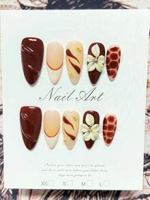 مجموعة أظافر فنية مصنوعة يدويًا من 10 قطع، أظافر فرنسية جميلة بطراز Y2K، أظافر مزيفة بشكل اللوز، زخارف ثلاثية الأبعاد على شكل زهور، بسيطة وأنثوية، مناسبة للأظافر اليومية وأظافر المناسبات، تشمل جيل جيلي ومنشار أظافر.