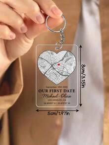 1 pieza Llavero personalizado con mapa personalizado, adorno de pareja personalizado, regalo de nuestra primera cita, llavero de pareja, llavero de mapa de ubicación, regalos de San Valentín para él - Multicolor - Ver 5