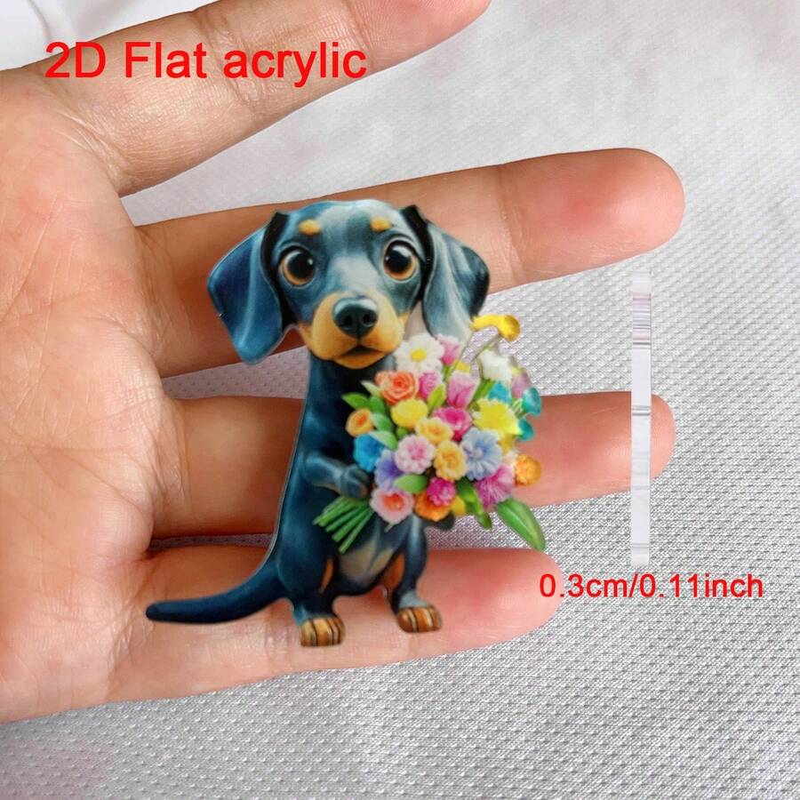 1 Stück 2D süßer Dackel Acryl Brosche mit buntem Blumenmuster, tolle Accessoire für Frauen, perfektes Geschenk für Feiertage oder Modestatement für den Sommer, Geburtstagsgeschenk - Verschiedenfarbig - Übersicht 1