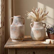 1 Stück Keramikvase im Wabi-Sabi-Stil, geeignet als Tischdekoration, Boho-Akzent-Topf für Blumenarrangements im Wohnzimmer, Esszimmer, Büro, Schlafzimmer oder rustikalen Außenbereich - Rostbraun - Übersicht 5