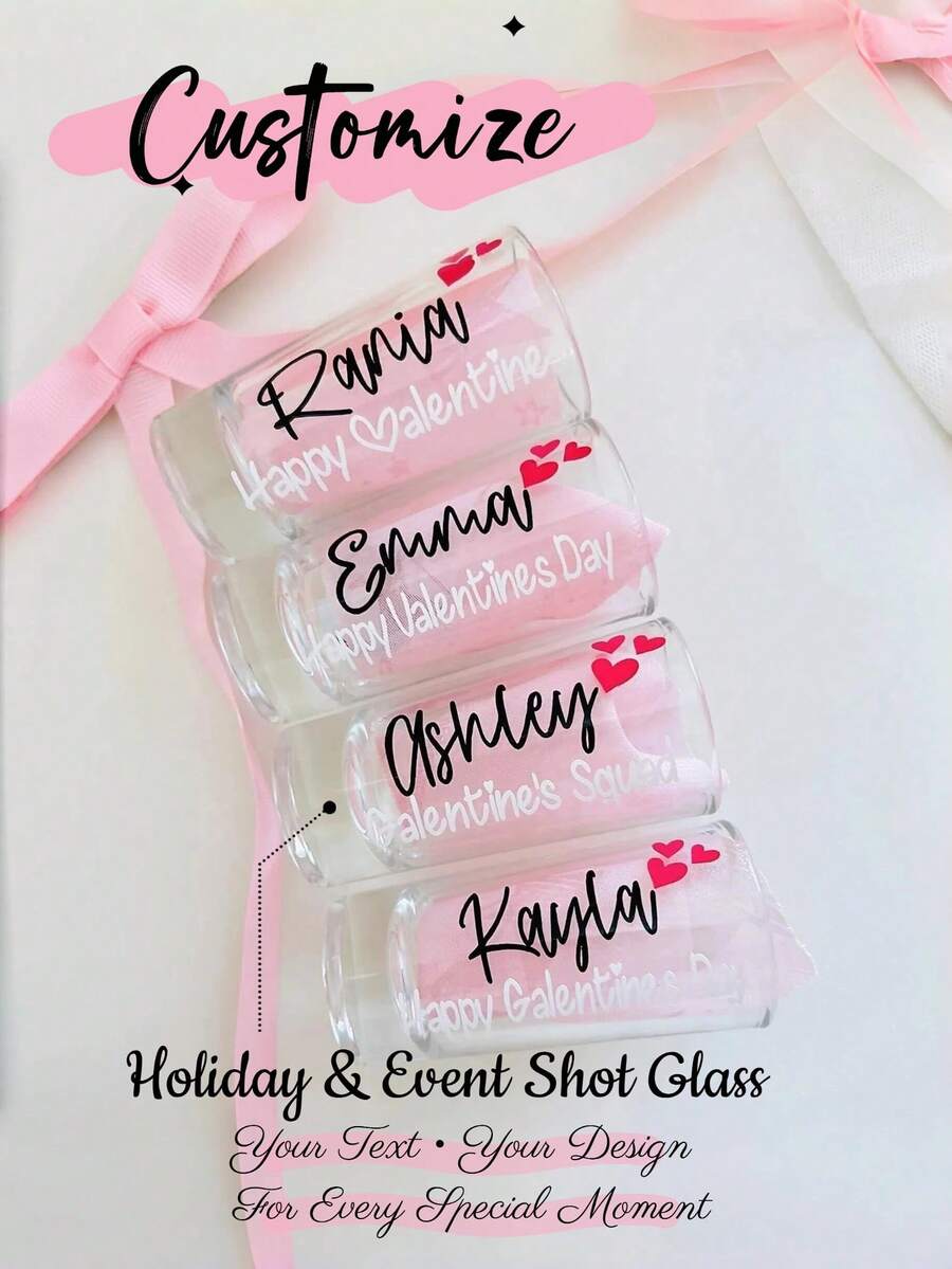 Customized Liquor Glass, Valentine's Day & Party Gift, Can Customize Text Or Pattern, Suitable For Wedding, Birthday, Festival Celebration, Personalized Valentine's Day Gift For Friends, Family, Couples, Customized Barware Gift For Party, Event, Gathering - Multicolor - View 1
