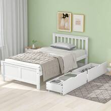 Wooden Bed, Single Bed, Children's Bed, Adult Bed, With Storage Drawers, Pine Frame, White (90x200cm) - White + Solid Wood - View 12