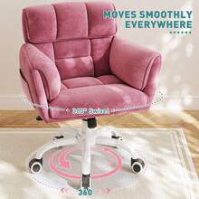 EnHomee Home Office Chair With Wheels & Side Pockets Vanity Chair Adjustable Height Soft Upholstered Modern Desk Chair With Backrest & Arm For Bedroom, Pink - Hồng - Xem 4