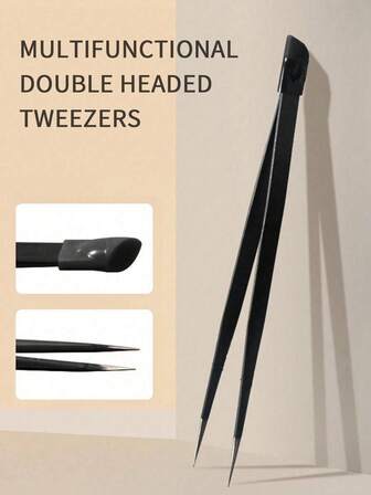Thickened Double Ended Nail Tweezers, Straight Fingernail Tweezers Probe Tip Metal Tweezers, With Silicone Press Head, Suitable For Nails, 3D Water Stickers, Pressure Stick Stickers, Cartoon Diamond Clips, Handmade DIY Tools With Silicone Stainless Steel Tweezers, Multifunctional Sticker Decoration Cartoon Applicator