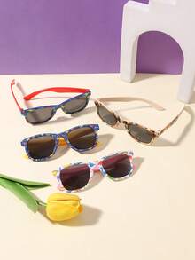 2副儿童（4-10岁）亚克力卡通恐龙印花方形时尚眼镜，适合日常外出和节日礼物 - 彩色 - 查看 6