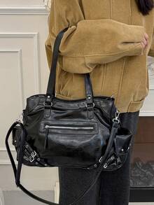 1 PC Solid Color Black Portable Travel Bag With Large Capacity,Multifunctional And Large Capacity Fashionable And Casual Large Capacity Portable - 黑色 - 查看 6