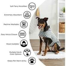 Bone Dry Colección Pet Robe - Bata de baño de Microfibra Absorbente Bordada con Cierre Ajustable, para Perros y Gatos, Talla S, Color Aguamarina(Pequeño Aqua) - Multicolor - Ver 8