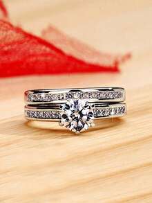 2 pièces/set Bague en cubic zirconia cubique glamour pour femmes, cadeau de la Saint-Valentin, bijoux pour anniversaire de mariage et fête - 1# - Voir 2