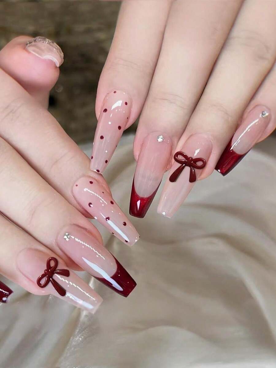 Bộ 50 phụ kiện trang trí móng tay hình nơ hồng, bao gồm nơ và ruy băng nhỏ, thích hợp cho các bé gái tự làm đồ trang trí, có thể dùng làm phụ kiện móng tay. - Đỏ - Xem 1