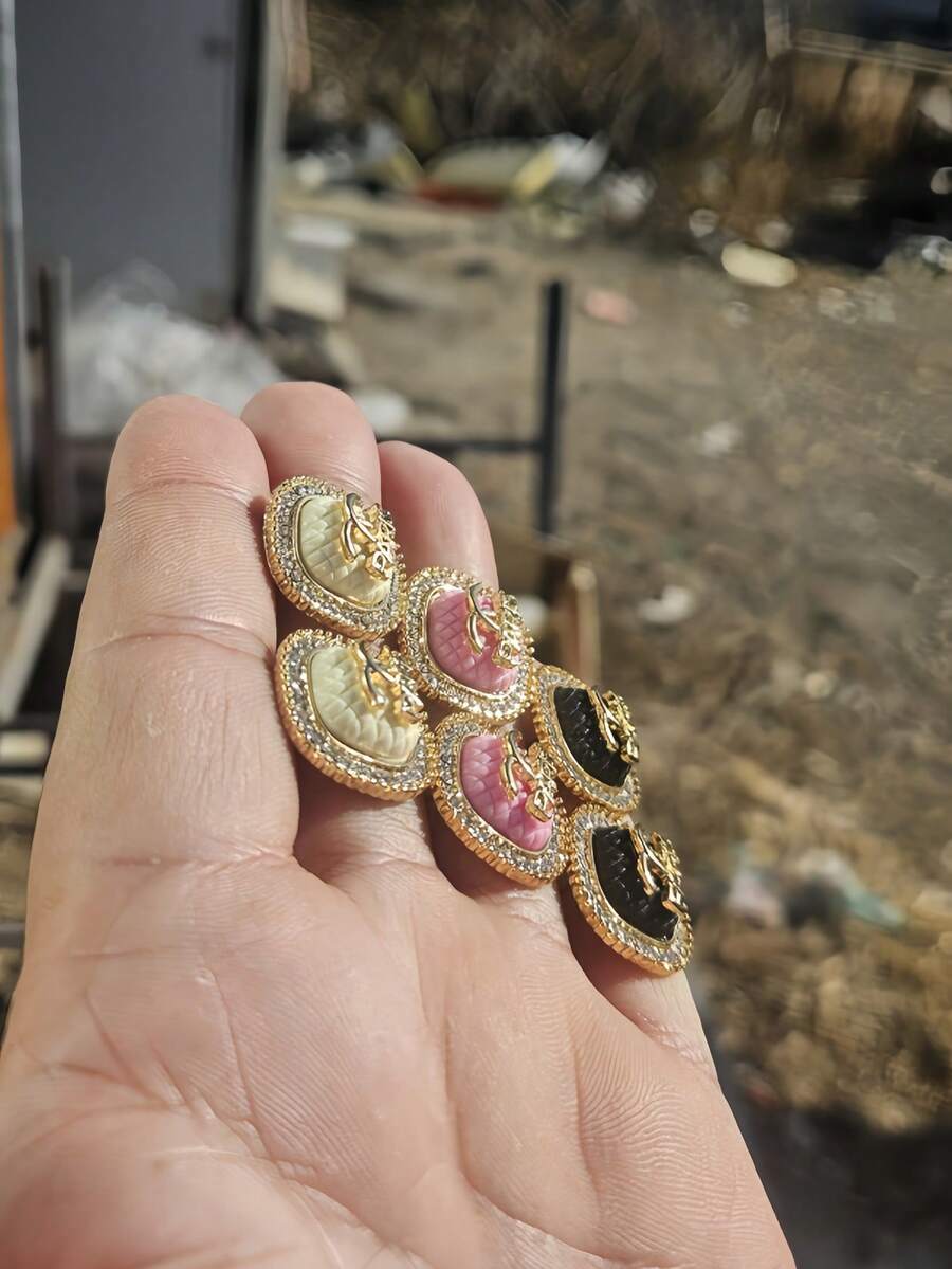 2pcs Fully Rhinestone Letter Inlaid Fashionable Delicate Stud Earrings, New Style Personalized Earrings For Women - Gold - View 1