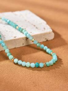 1pc 18K Gold Plated Natural Amazonite Faceted Bead Women Bracelet - Amazonite - View 2