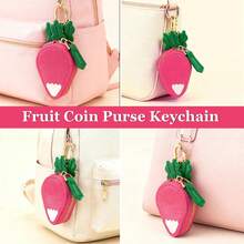 Mini Fruit Coin Purse Cute Soft Keychain Wallet Small Pouch Bag Charm Accessory - củ cải - Xem 5
