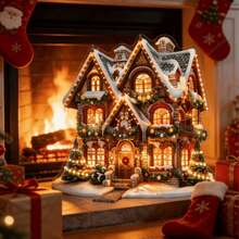 单件装，2D亚克力，激光切割圣诞小屋桌面摆件，冬季阿尔卑斯山木屋主题亚克力饰品，光滑平整的亚克力设计，色彩鲜艳的印花搭配节日灯光细节，轻巧的亚克力小饰品，节日家居装饰亚克力摆件 - 彩色 - 查看 3