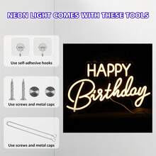 USB-Powered LED Happy Birthday Neon Sign, Warm White Birthday Greeting Acrylic Light With Dimmer Switch - Reusable Dimmable Wall Decoration, USB-Powered & Touch-Controlled, Wall-Mounted, Suitable For Party Decor, Birthday Celebrations & Warm White Holiday Atmosphere, Perfect Gift For Birthday Surprises, Gift For Adults Or Kids, As Well As Dance Decor And Decoration Gift For Christmas & Halloween - 生日快樂霓虹燈 - 查看 9