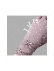 1 Pair Women's Short Lace Sun Protection Gloves With 2 Exposed Fingers For Spring/Summer/Autumn Riding/Driving/Hiking/Running Gloves With Touch Sensor Slip-Resistant Elastic Breathable Sweat Absorbent. Bow Valentine's Day Valentines - A - 查看 6