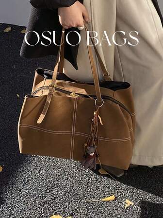 1pc Women's Solid Color PU Leather Large Capacity Shoulder Bag, Dual Handle Design With Magnetic Closure, Fashion Versatile Multi-Compartment Handbag Suitable For Shopping, Outing, Travel, Dating And Various Occasions, With Accessory Included