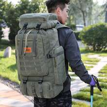 70-Liter Backpack For Men, Ideal For Long Outdoor Hikes, Multifunctional Canvas Travel Bag, Lightweight And Durable Travel Backpack, Perfect For Leisure, Sports, Hiking And Travel, With Plenty Of Storage Space For Equipment - Army Green - View 2
