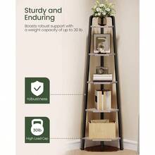 Corner Shelf 5-Tier Ladder Corner Shelf Ladder Bookshelf 59.6" Tall Vertical Display Stand Metal Frame Bookshelf For Living Room Bedroom Kitchen Greige And Black TCJ20BG - 灰褐色和黑色 - 查看 7