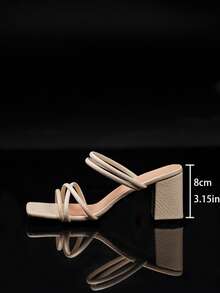 Giày sandal đế dày chống trượt thanh lịch mới 2026 dành cho nữ, mùa xuân/hè, mũi hở, chất liệu da, thiết kế nhiều quai, mũi vuông, gót thấp, thời trang gợi cảm thanh lịch, thích hợp mặc đi làm, mặc hàng ngày và dự tiệc/tiệc tùng - Màu be - Xem 9