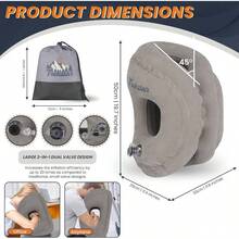 Inflatable Travel Neck Pillow In Drawstring Bag Design Supports, Back, And Neck Sleeping Cushion In Airplane/Buses/Office/Trains With Eye, Earplugs - Light Gray - View 8