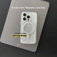 1个MagSafe透明亚克力钱包式卡槽手机壳配件，兼容 17 Air 13 12 11 14 15 16 Pro Max Plus，磁吸式保护套，兼容安卓及大多数智能手机，送给母亲、家人、朋友的礼物，生日、节日手机壳配件，手机粘性支架 - 無色 - 查看 5