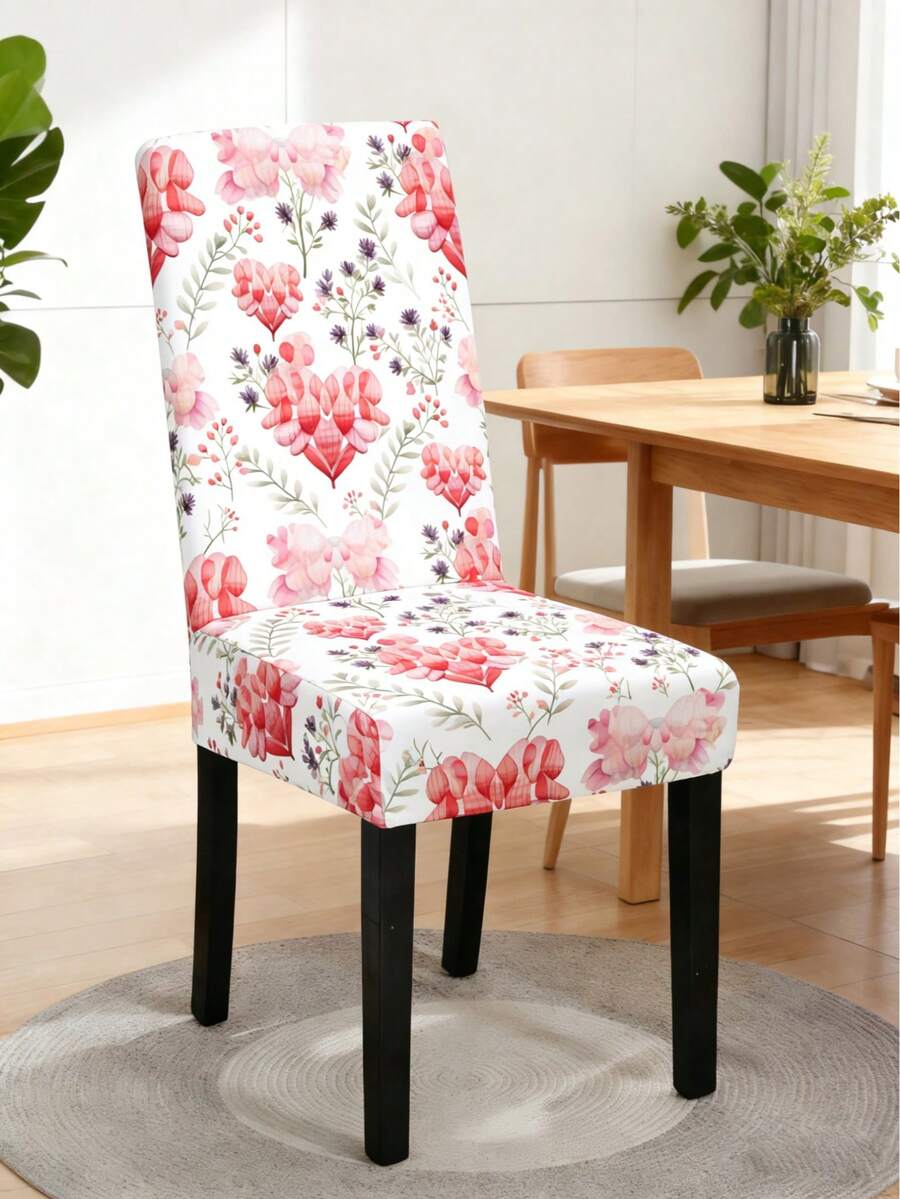 1 chiếc bọc ghế co giãn in họa tiết hoa kỹ thuật số, họa tiết hoa hồng và trái tim, có thể giặt được, bảo vệ ghế ăn lưng cao, thích hợp cho phòng khách, nhà ở, nhà hàng, tiệc tùng, trang trí ngày lễ. - Nhiều màu - Xem 1