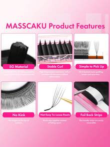 MASSCAKU 12 filas de pestañas postizas de visón natural gruesas en forma de abanico pre-armadas con forma en U, 3D, 4D y 5D, con rizo en forma de U y W Bloom - Negro - Ver 5