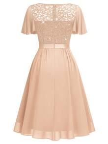 MIUSOL V-Neck Lace Sequin Insert Chiffon Ruffle Cocktail Party Swing Dress, Elegant Semi Formal Prom Dress, For Birthday, Wedding Guest, Graduation Homecoming - Rượu sâm banh - Xem 8
