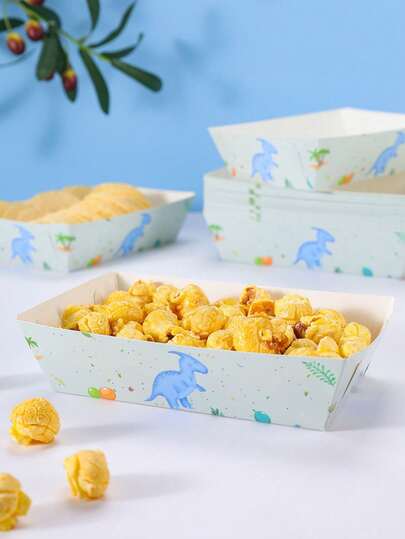 10/24pcs Blue Cute Dinosaur Food Boxes, Fries Boxes, Popcorn Boxes, Popcorn Boxes, Birthday Party Decor And Movie Night Snack Boxes, Suitable For Lunch Box, Bakery Bread, Burger Restaurant