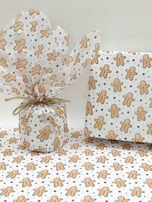 Gingerbread Man Wrapping Paper – Brown Kraft Thin Sheets | 19.69*13.78in | Wedding/Christmas/Birthday Gift & Bouquet Filler - Multicolor - View 9