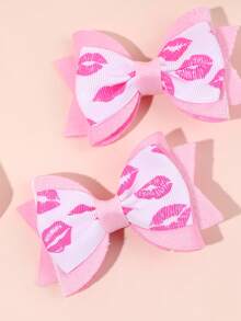 2 szt. spinek do włosów z nadrukiem ust na Walentynki, urocze spinki do włosów z kokardką, spinki do włosów z kokardką na prezent dla dziewczynek, akcesoria do włosów z kokardką na imprezę - Wielokolorowe - Zobacz 2