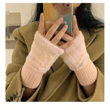 Knitted Fingerless Gloves - A Multi-Functional, Half-Finger, Warm Winter Glove With A Simple Solid Color Fleece Design, Suitable For Women. - Multicolor - View 3