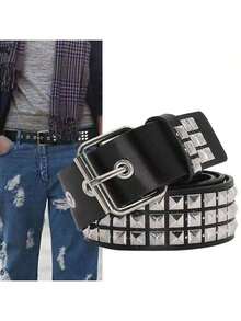 Street 1PC Stylish Punk Style Rivet Decor Versatile Jeans Belt Dress Belt Halloween Summer, School Fall, Autumn, Halloween - 黑色 - 查看 6