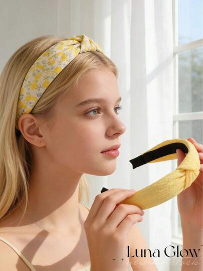 2pcs Fashionable Solid Color & Printed Twist Headbands Set, Summer Holiday & Back To School Accessories, Daily Commute Stylish Headbands, Women Hair Accessories, Hairband, Hair Hoop