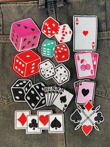 Bộ 3/6/12 miếng vá thêu hình quân bài và xúc xắc thời trang, huy hiệu hoạt hình dễ thương bằng polyester, miếng vá ủi tự làm cho quần áo, phụ kiện may vá, thích hợp cho ba lô, quần jean, áo khoác, áo phông, mũ, váy, v.v. - Nhiều màu - Xem 3