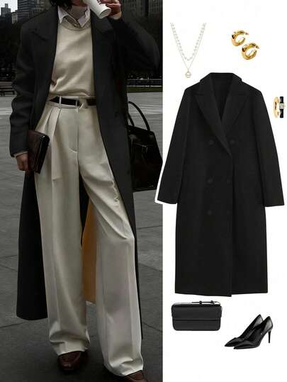 Autumn/Winter New Fashion Women's Loose Fit Elegant Wool-Blend Double-Breasted Windbreaker Coat