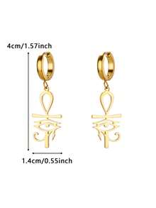 1Pair Vintage Egyptian Ankh Cross Drop Hoop Earrings For Women Men, Egyptian Ankh & Eye Of Horus Earrings, Gold Stainless Steel Earrings, Silver Earrings, Symbolic Earrings, Mystic Aesthetic Jewelry Fashion Accessories For Daily Wear, Ankh Festival Gift For Her - Earrings - View 14