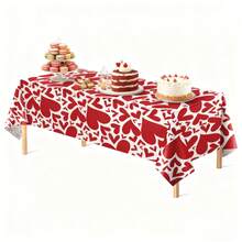 3 Pieces1-Piece Valentine's Day Tablecloth 108 X 54 Inches Red Heart Rectangular Tablecloth PE Plastic Disposable LARGE Valentine's Day Tablecloth, Suitable For Valentine's Day, Proposals, Birthdays, Weddings Table Decoration Party Supplies - Red - View 5