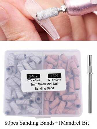 Litet nagelslipringslagerset, litet slipband, lämplig för nagellackare, med 3 mm borr, lämplig för akrylnaglar, nagelband och nagelförberedelse. Mini slipringsskaft för nageltrimning, nagelborttagning och slipning.