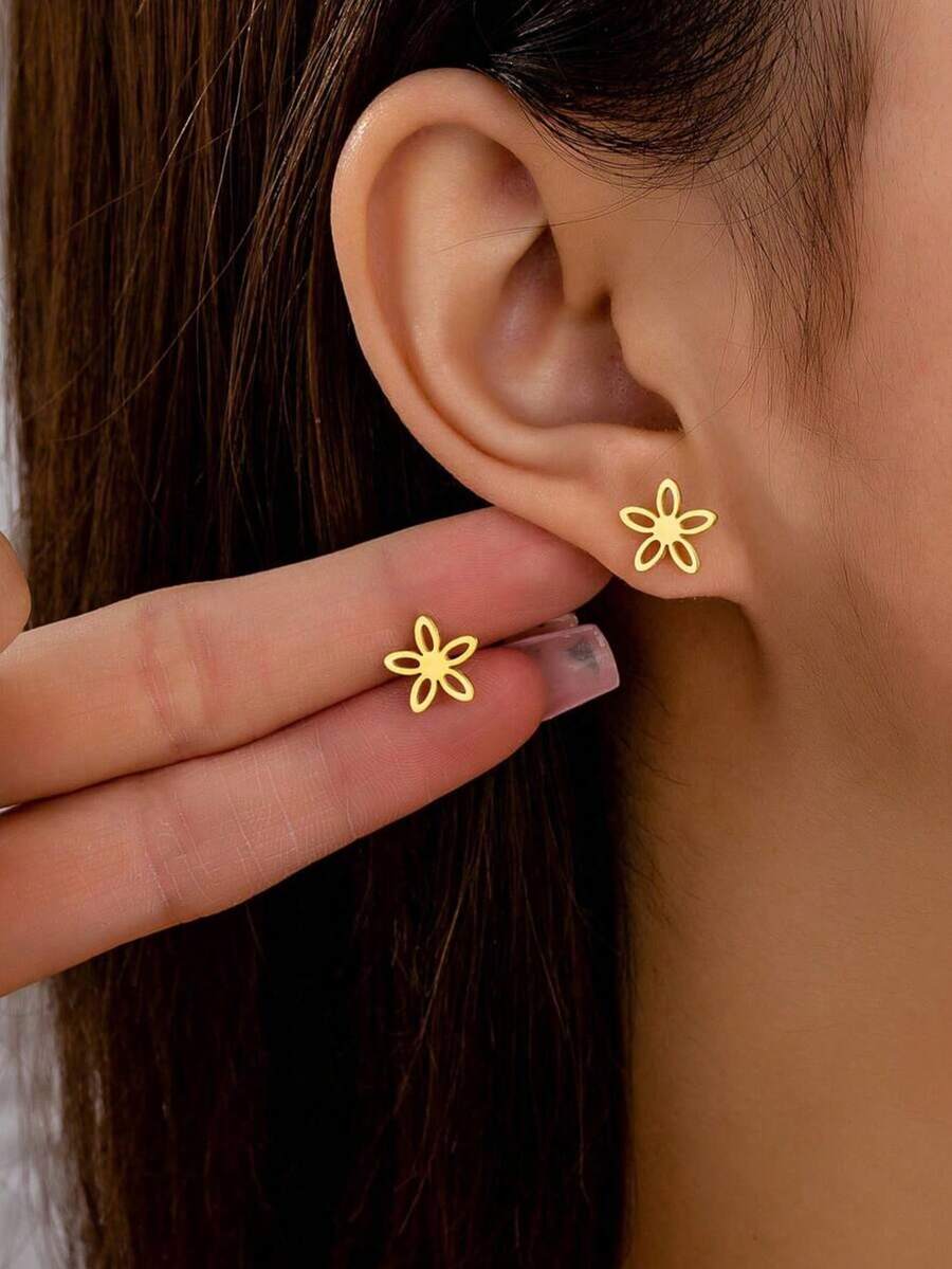 1Pair Stainless Steel Flower Earrings Temperament Exquisite Earrings ,Women And Girls' Gatherings - GED154 - View 1