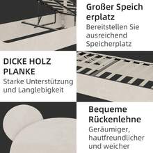 Modern And Minimalist Upholstered Bed With Soft Cartoon Design Headboard, 90x200 Cm, Beige, Multifunctional Bedroom Furniture, High Storage Base With Gas Lift System, Mattress Not Included. - Beige + Fabric + Metal + Memory Foam - View 7