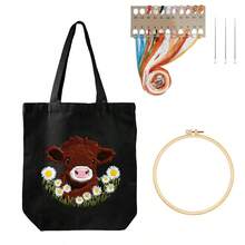 Tote Bag Embroidery Set,Beginners Embroidery Set, DIY Craft Sets For Beginners, Includes Bag With Highland Cow,Colo... - Black - View 1